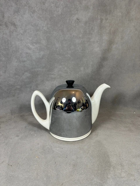 Théière Vintage Salam Par Guy Degrenne - Métal Et Céramique Blanche (Années 1980, Design Rare)