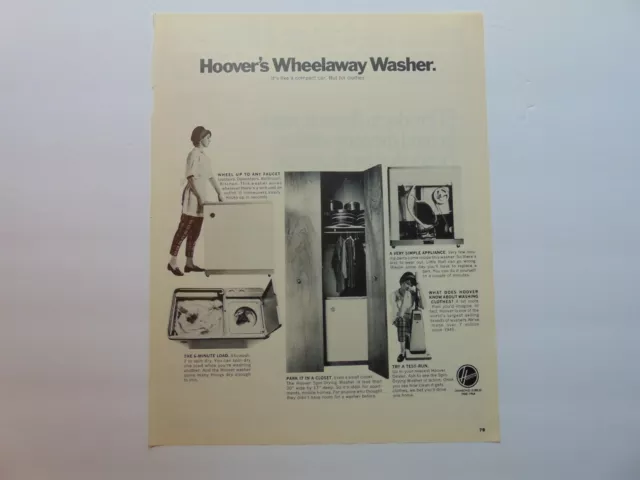1968 HOOVER WHEELAWAY WASHER Like a compact car But For Clothes vintage print ad