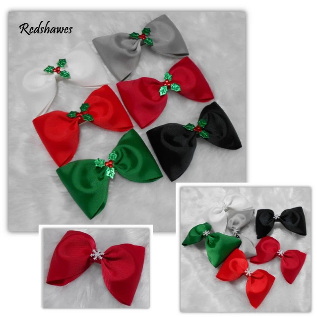6 Weihnachtshaarspangen große Schleifen Stechpalme Schneeflocken rot 5 Zoll Sets