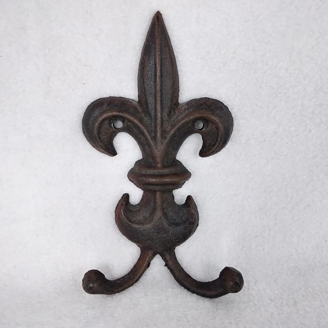 Fleur De Lis Double Wall Hook Cast Iron Coat Towel Hanger Victorian