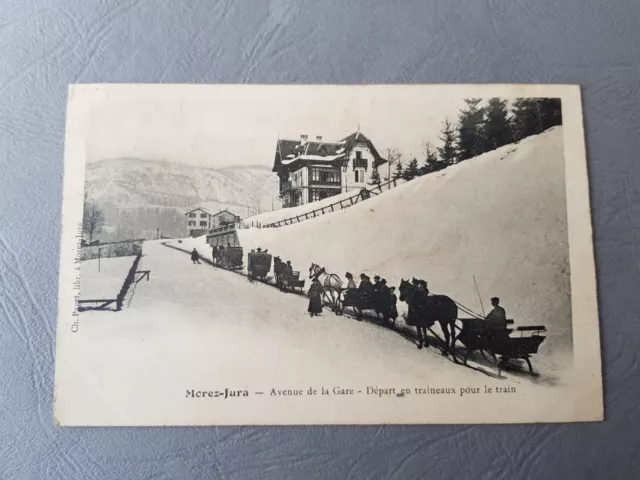 CPA / Carte postale ancienne - MOREZ - avenue de la gare départ en traineau (39)