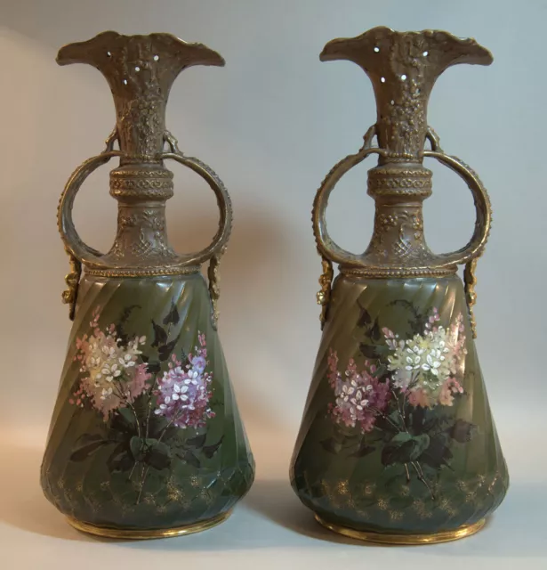 13" Pair Amphora Wisteria Vase Austrian Ernst Wahliss Turn Teplitz