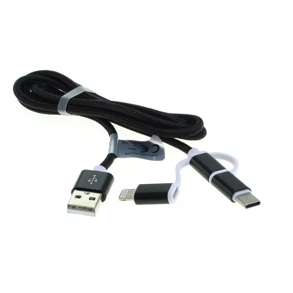 OTB - Datenkabel 3in1 - iPhone / Micro-USB / USB-C - Nylonmantel - 1m - schwarz 2