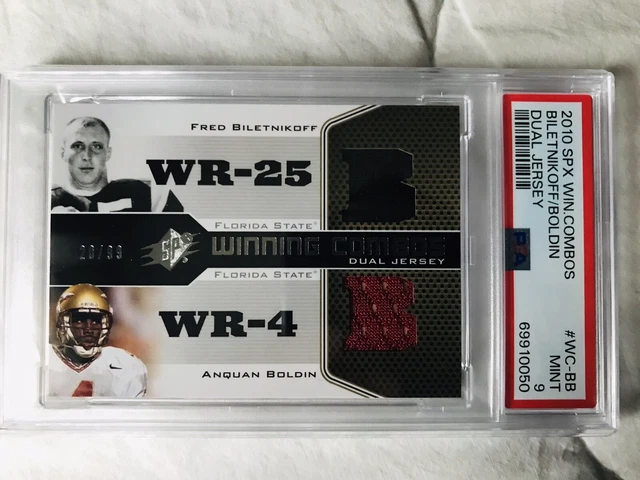2010 SPx Winning Combos WCBB Fred Biletnikoff Anquan Boldin Jersey /99 Pop 1 PSA