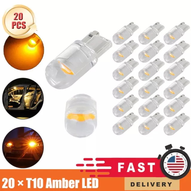 20x T10 Amber LED 2825 COB W5W 194 168 Car Interior Light Dome Reading Map Bulb