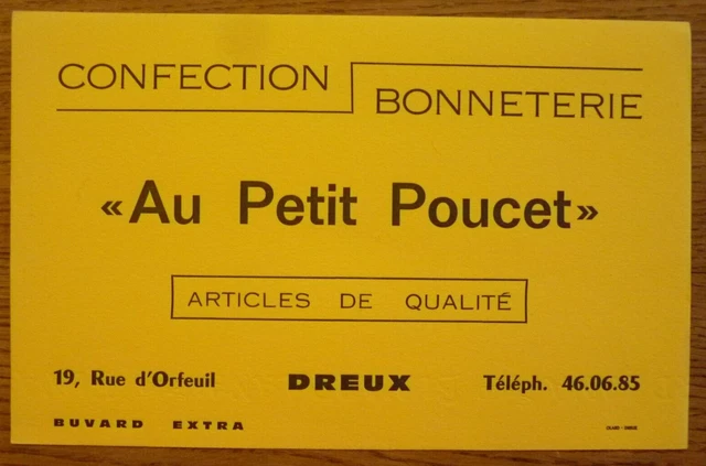 Buvard - "Au Petit Poucet" Confection Bonneterie Dreux 28 - Commerce - Magasin -