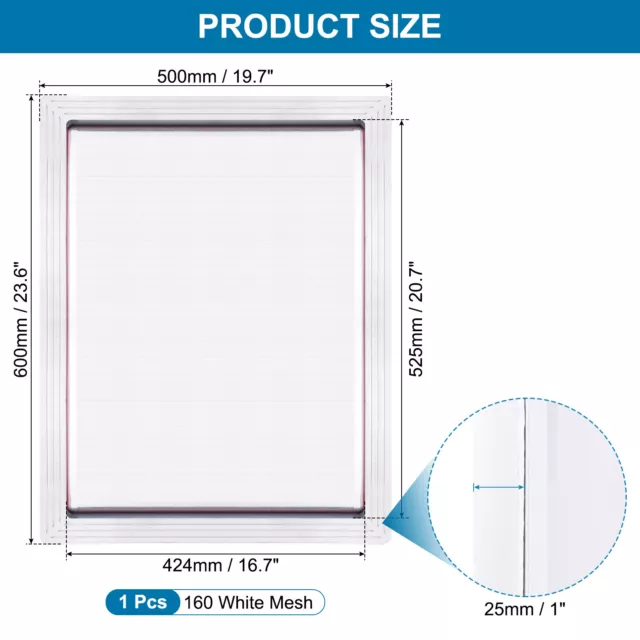 24 x 20 Inch Aluminum Silk Screen Printing Frames with 160 White Mesh, 2