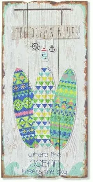 Tableau cadre bois Planche de surf - Eté - mer - vintage - 60 x 30 cm