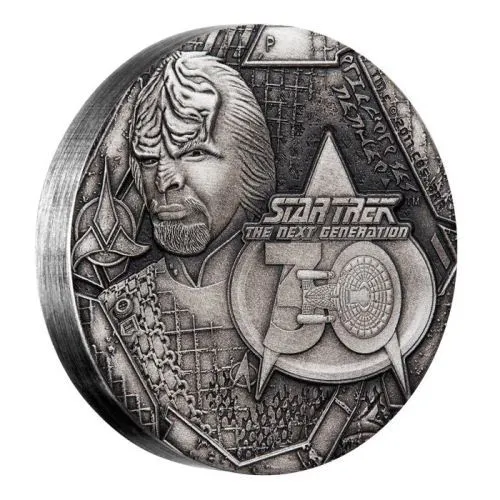 Star Trek Next Generation Lieutenant Commander Worf 2017 2oz Silver Antique Coin