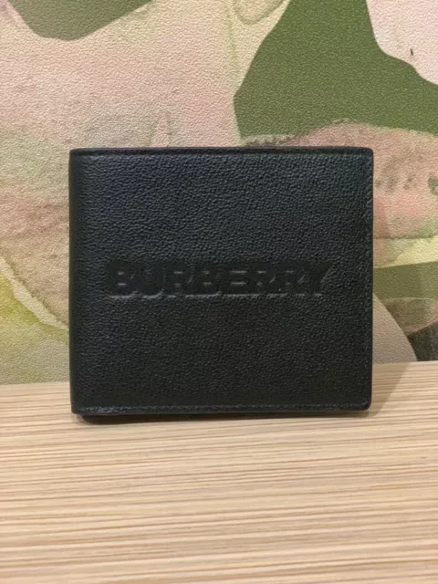 Genuine Burberry Logo Embossed Leather International Bifold Wallet Black - New