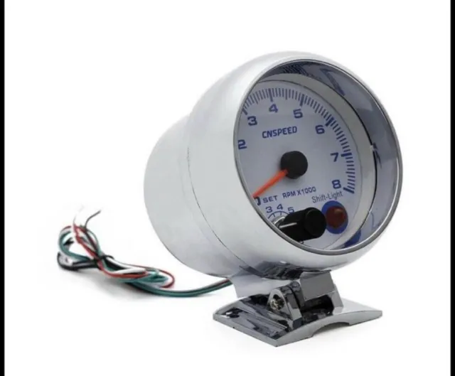3.75'' Chorme Car Tachometer Gauge Tacho Meter Blue LED Shift Light 0-8000 RPM