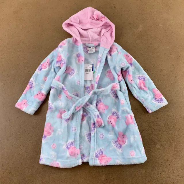 Peppa Pig Komar Kids Toddler Girl Size 2T Aqua Blue Fleece Hooded Robe NWT