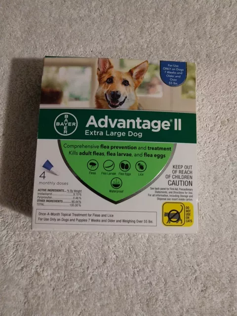 Advantage II For Extra Large Dogs Over 55 lbs, BLUE 4 Pack,New.Sealed