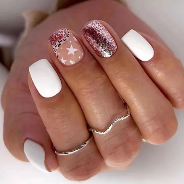 Long Ballerina False Nails Shining Star Nail Tips Fashion Press on Nails  DIY