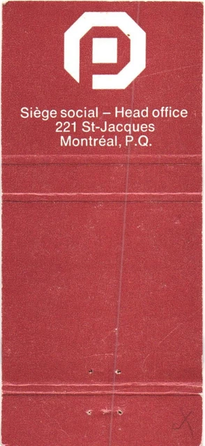 Montreal Quebec Canada Provincial Bank Vintage Matchbook Cover 2