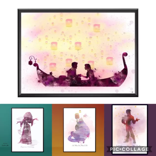 Disney’s Tangled Inspired ,watercolour Wall Art Picture Print X4 Home Decor