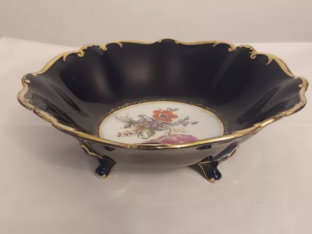 Jlmenau ECHT KOBALT Von Henneberg FLORAL CAMEO Gold Gilded BLUE 4 Ftd 10" BOWL