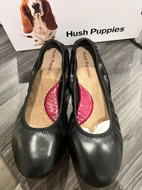 Hush Puppies Womens Chaste Ballet Flat Black Leather 7.5