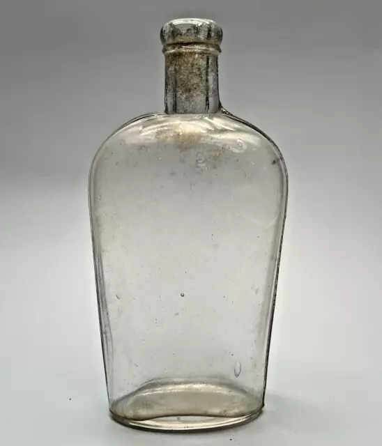 NICE! ANTIQUE EMBOSSED GLASS WARRANTED FLASK BOTTLE   8” tall 2