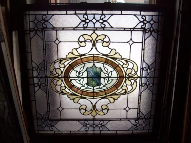 Very nice ornate stained and text glass window sky tone  (SG 1562)