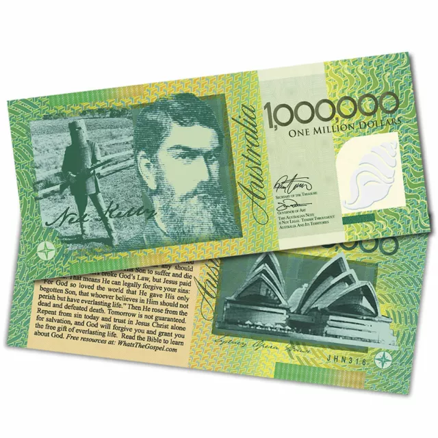 50 x Australian Replica $1 Million Dollar Note Gospel Tract Ned Kelly