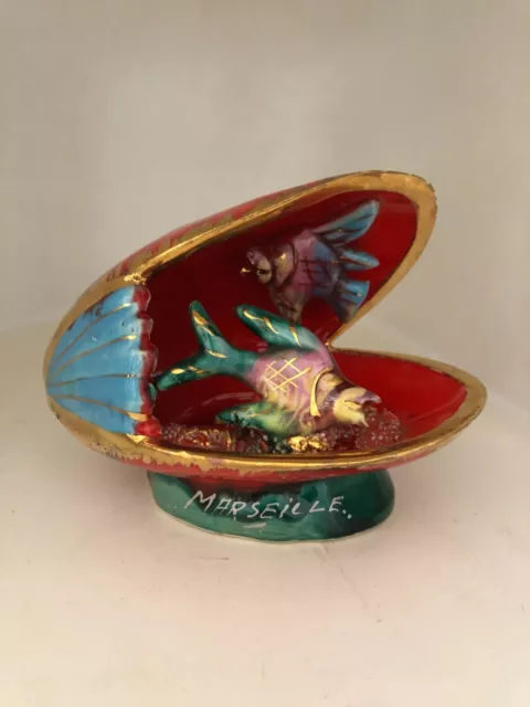 belle Lampe moule rouge  coquillage  Poisson VALLAURIS vintage An 70 's /*/ 2