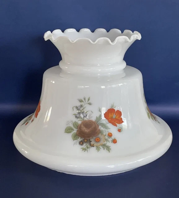 Vintage 10" Fitter GWTW Rose Bouquet Glass Hurricane Oil Or Electric Lamp Shade