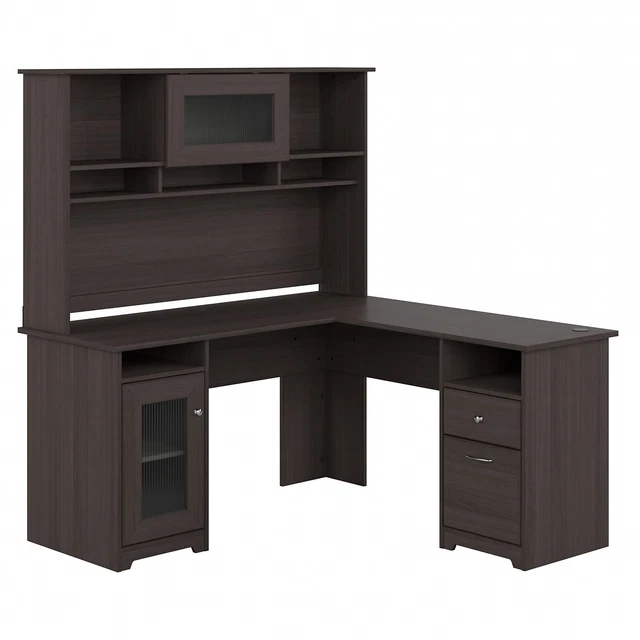 BUSH FURNITURE CABOT L Shaped Desk with Hutch in Heather Gray 525.99