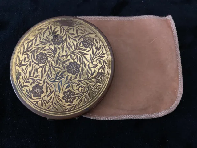Vintage Compact Gold Tone With Floral Pattern