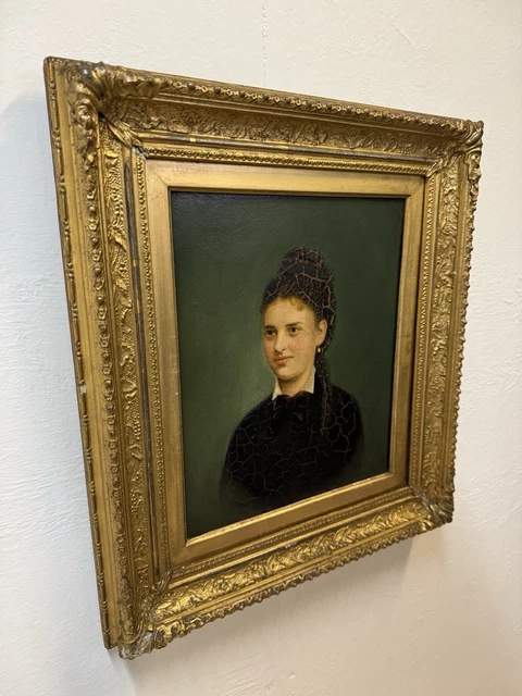 ANTIQUE OIL PAINTING Portrait Of A Young Woman - Late Victorian English ...