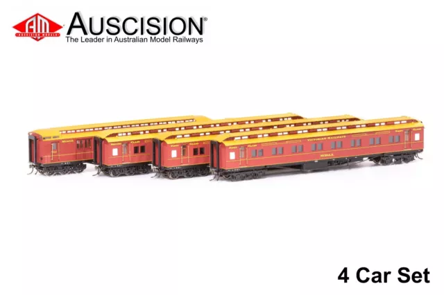 Auscision(VPS-38) VR Heritage, Brown with Pinstriping - 4 car set - HO Scale