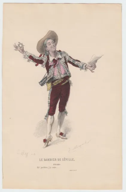 2 x Kupferstich 1830 Emile Bayard Le Barbier de Séville Oper Opera Figaro Rosina