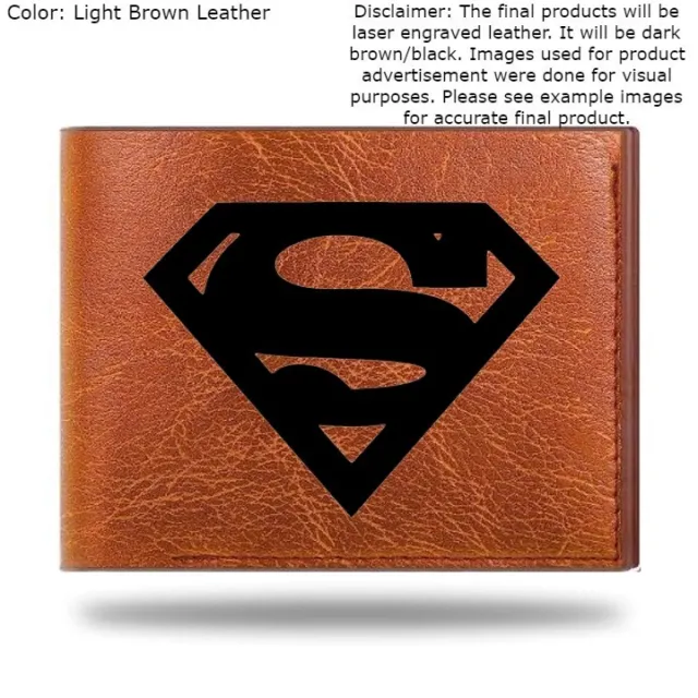 Custom Engraved SUPERMAN LOGO Leather Bifold Wallet - 3 Color Choices