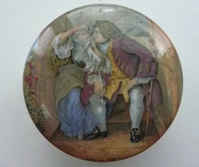 19th C Antique Prattware Pot Lid & Base ' Uncle Toby'