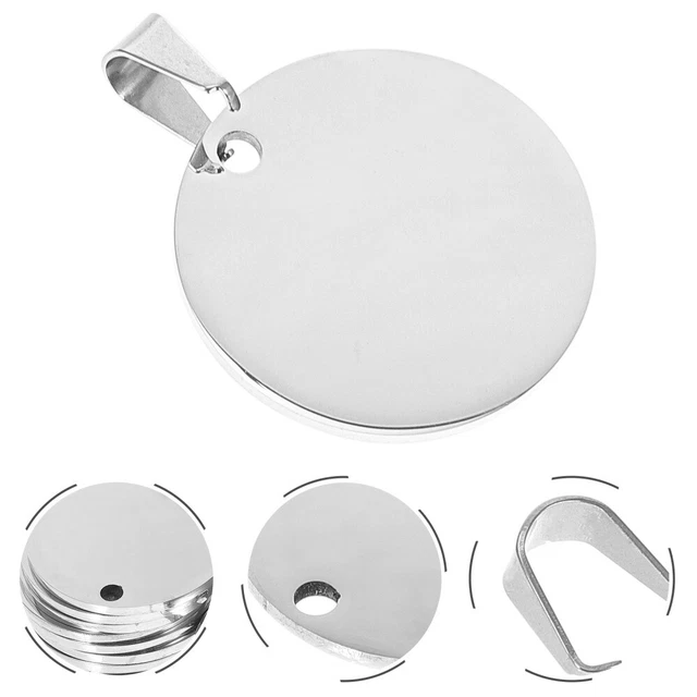 10 piezas Metal Redondo Titanio Acero Blanco Mascota Etiquetas de Identificación Nombre Perro Etiqueta