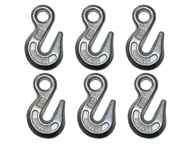 1/4" Grab Hook Eye Type High Test Zinc Plated G43 Rigging 2,600 lbs WLL (6 Pack)