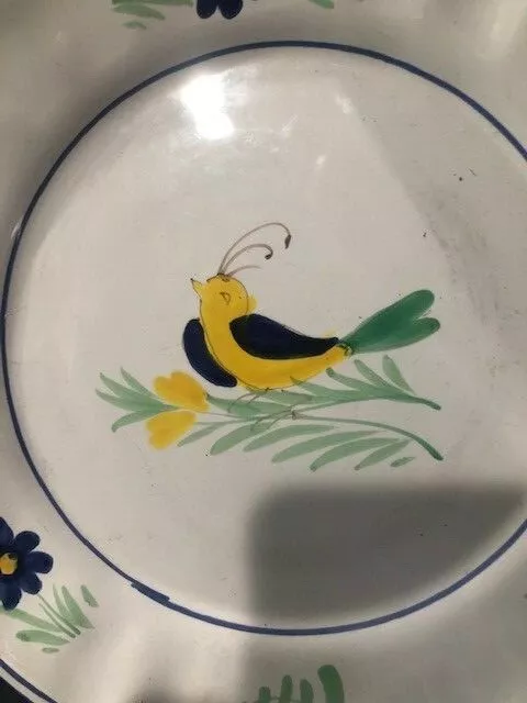 J Peterman Co Italian White Glazed Pottery Majolica 9 In Plate Bird Image 2