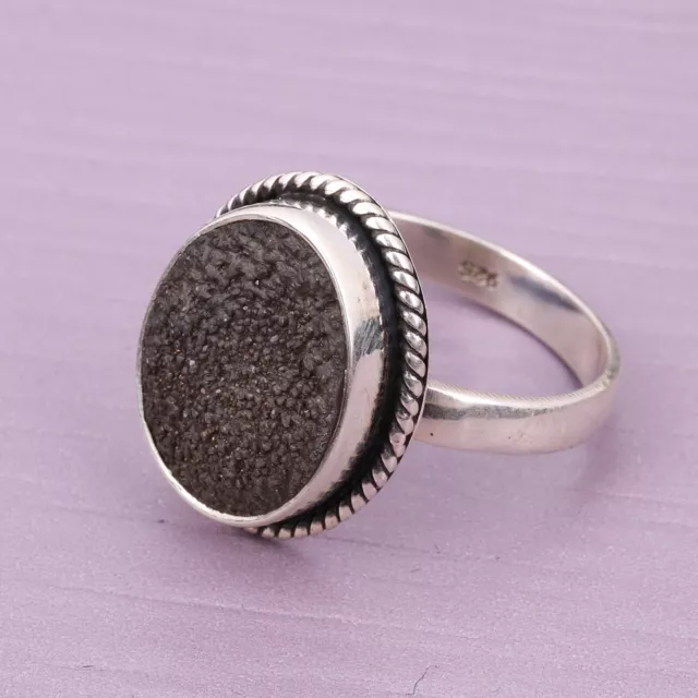 Marron Druse Fait à la Main Forme Ovale Pierre Précieuse Bague 925 en Argent