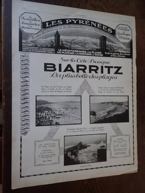 PYRENEES BIARRITZ publicité papier ILLUSTRATION 1926