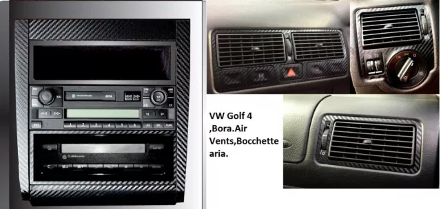 2 X Set STICKERS-ADESIVI fibra di carbonio VW Golf-4 Bocchette aria,Climatronic,