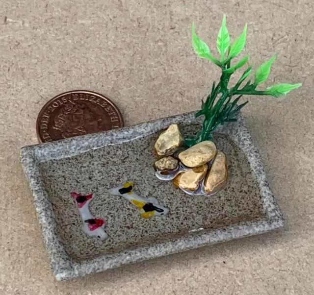 1:12 Échelle Céramique Oblong Étang Avec 2 Carpe Koi Tumdee Poupées Jardin N