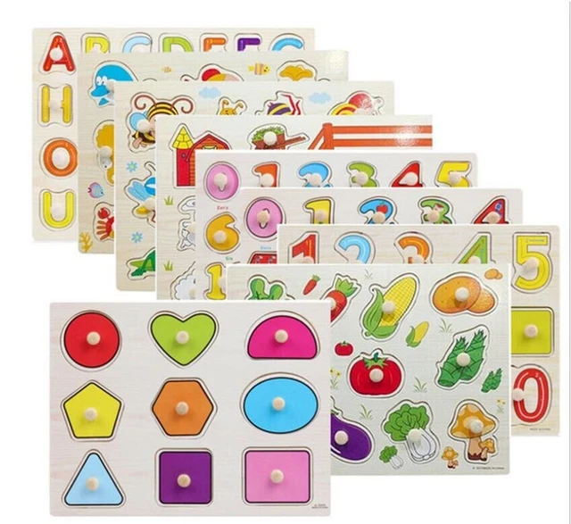 Wooden Puzzle Baby Kids Toddler Jigsaw Alphabet Letters Animal Learning Toy Gift