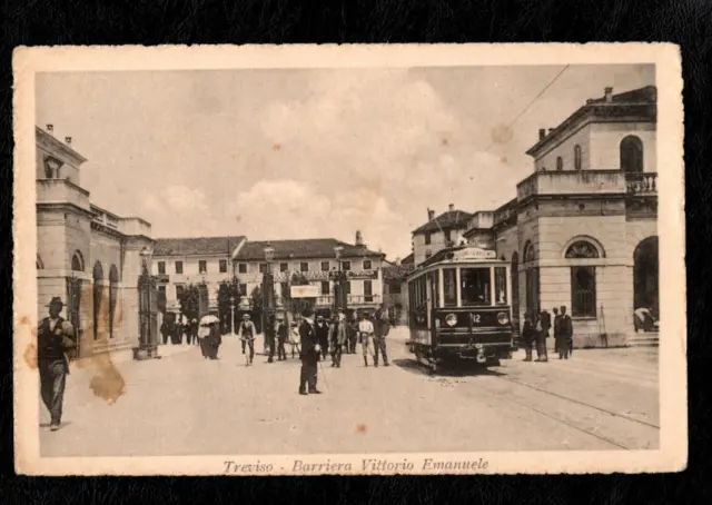 Cartolina Treviso barriera Vittorio Emanuele - Animata tram primo piano