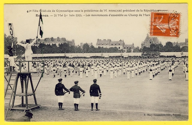 cpa Rare 35 - Sport RENNES Fête Fédérale de GYMNASTIQUE en 1914 au CHAMP de MARS