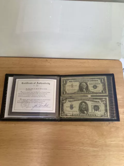 World reserve monetary exchange BLUE SEAL currency $1 and $5 SILVER certificates