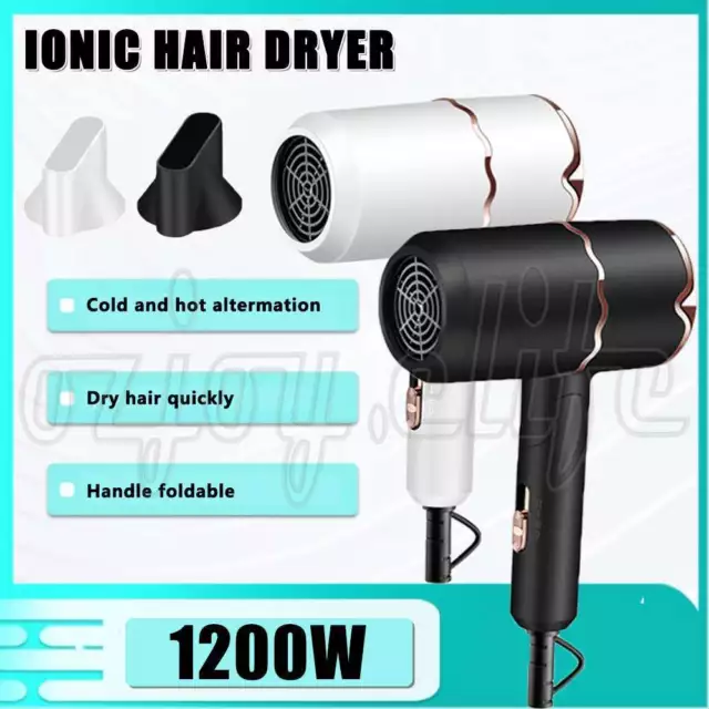 1200W Ionic Hair Dryer 2 High Speed Negative Ion Blow Dryer Cool Hot Air Travel