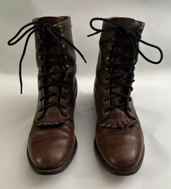 ⭐️Justin 545 Boots Mens US 7.5 D Kiltie Brown Leather Roper Western Cowboy Rodeo