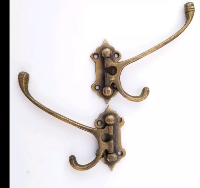 4 Old Style Solid Brass Double Wall Mount 180° Swivel Coat Hat Towel Hooks #C24 8