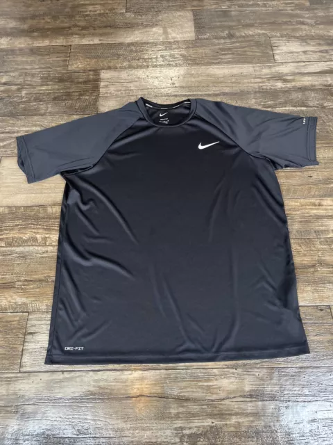 Nike Swim Dri Fit T-Shirt Mens L Black Short Sleeve Crew Neck UPF 40+ Athletic