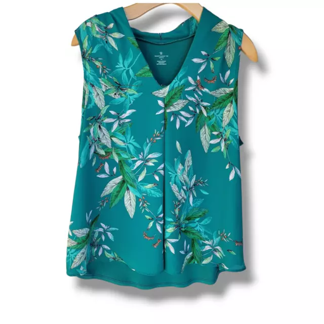 Worthington JCPenney Women's petite green Sleeveless lined floral Blouse  - PL